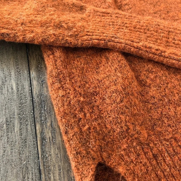 Zara Knit Womens Small Mockneck Pullover Sweater Orange Pumpkin Wool Mohair Cozy - Picture 3 of 7
